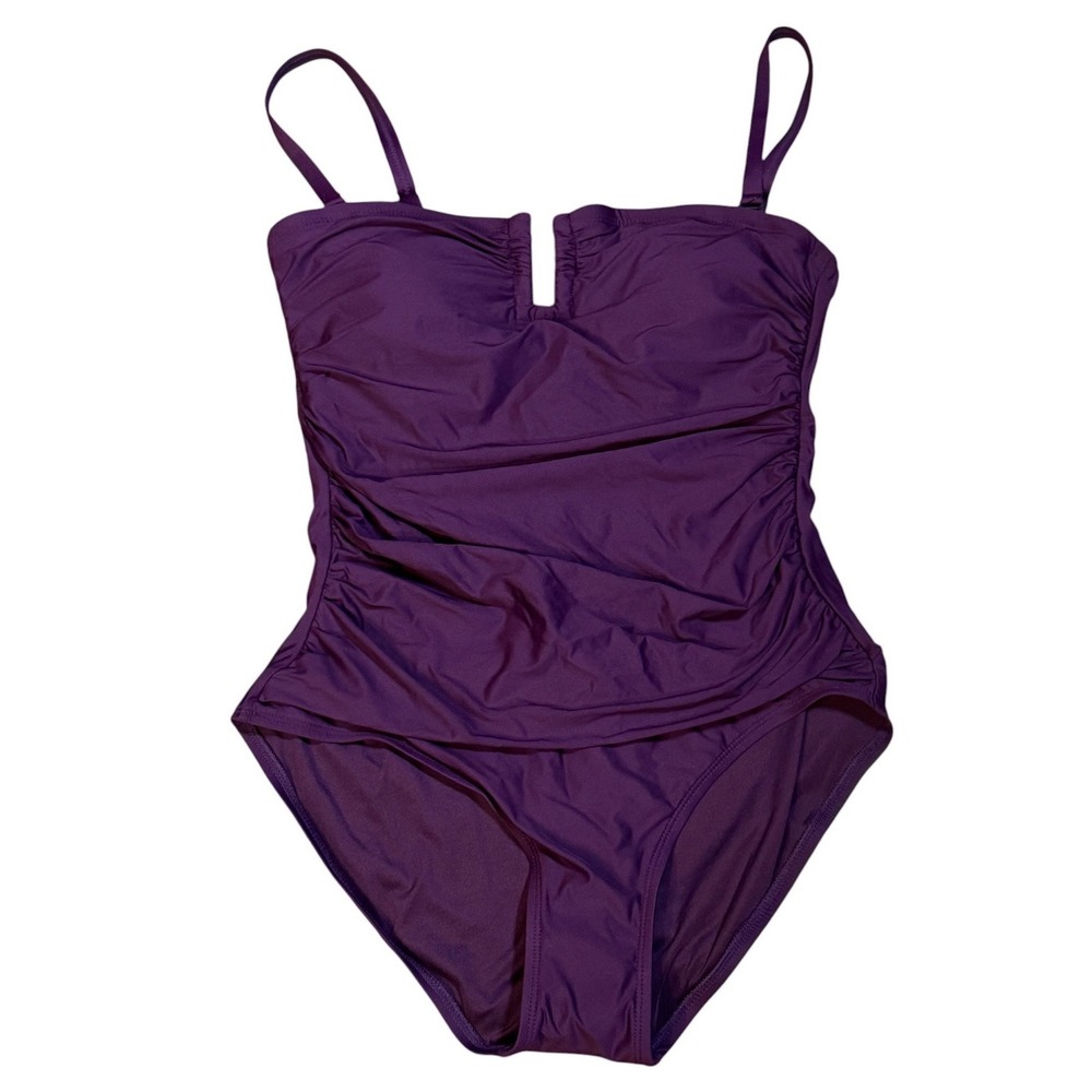DKNY Womens Purple Ruched One‎ Piece Swimsuit Tummy Control Large NWOT - Picture 3 of 7